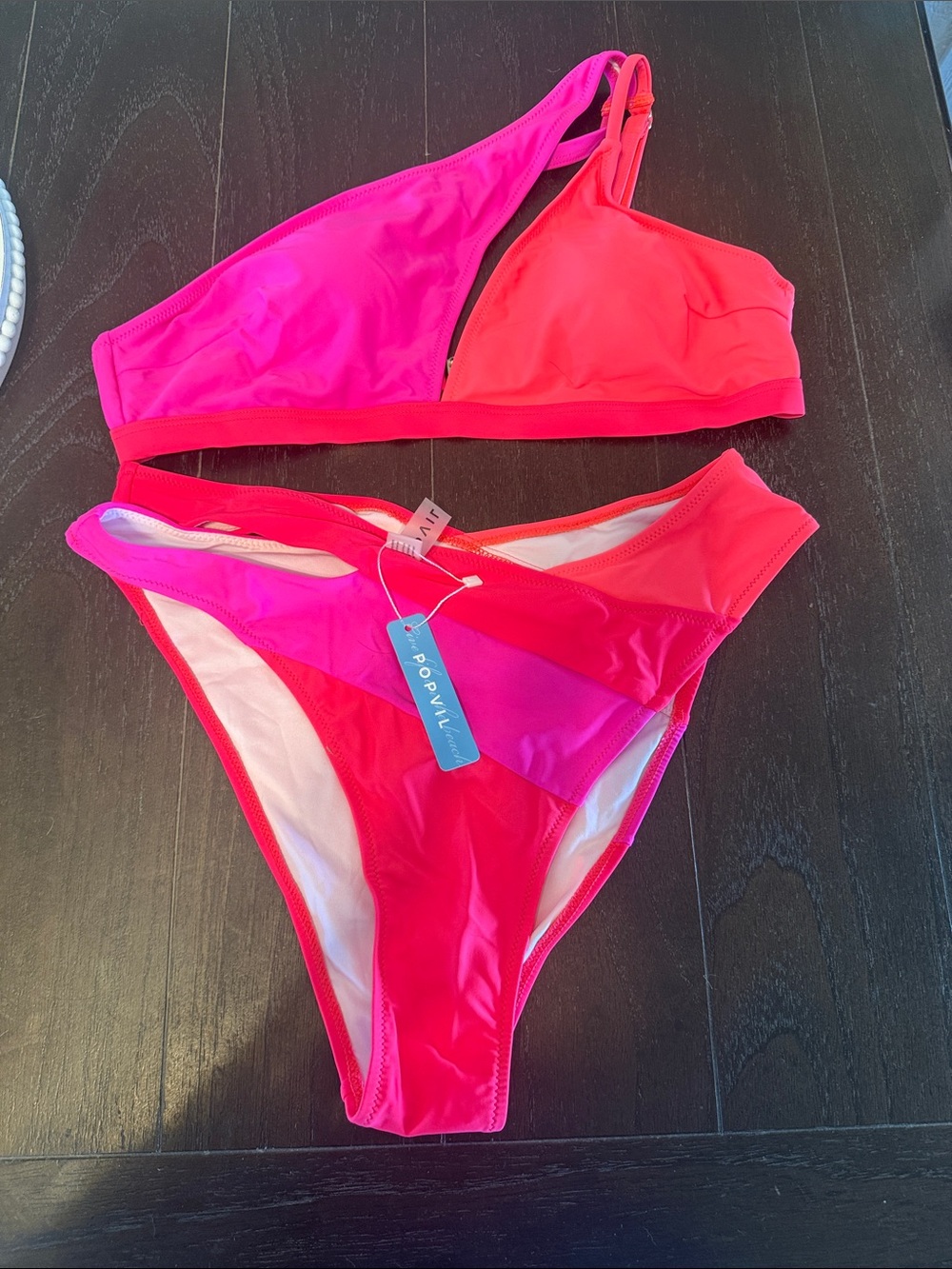 POP VIL Pink & Hot Pink Asymmetric Women’s Bikini Set